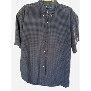 Polo Ralph Lauren Oxford Shirt Golf‎ Mens L Navy Blue Windowpane Plaid Cotton